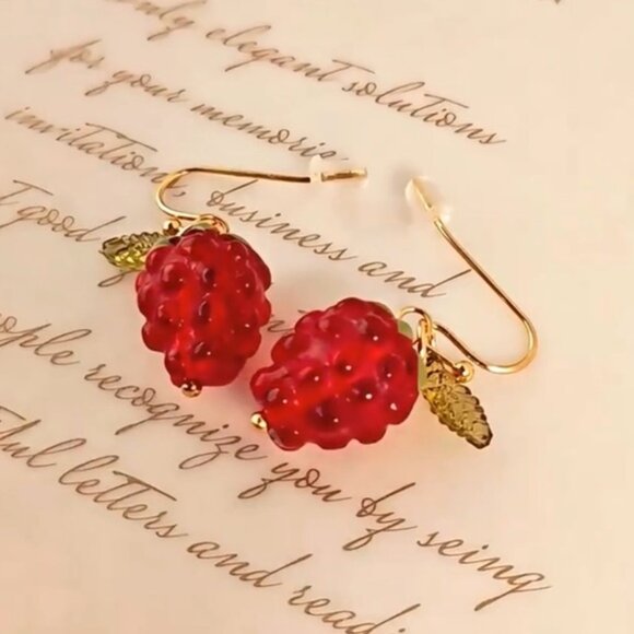 NEW✨Vibrant Red and Green Raspberry Earrings - Picture 2 of 3